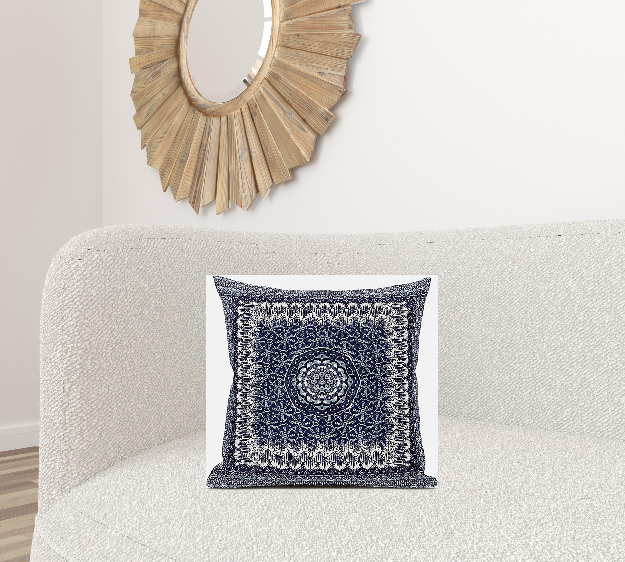18” Indigo White Holy Floral Zippered Suede Throw Pillow