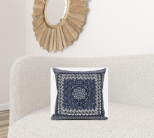 18” Indigo White Holy Floral Zippered Suede Throw Pillow