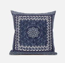 18” Indigo White Holy Floral Zippered Suede Throw Pillow
