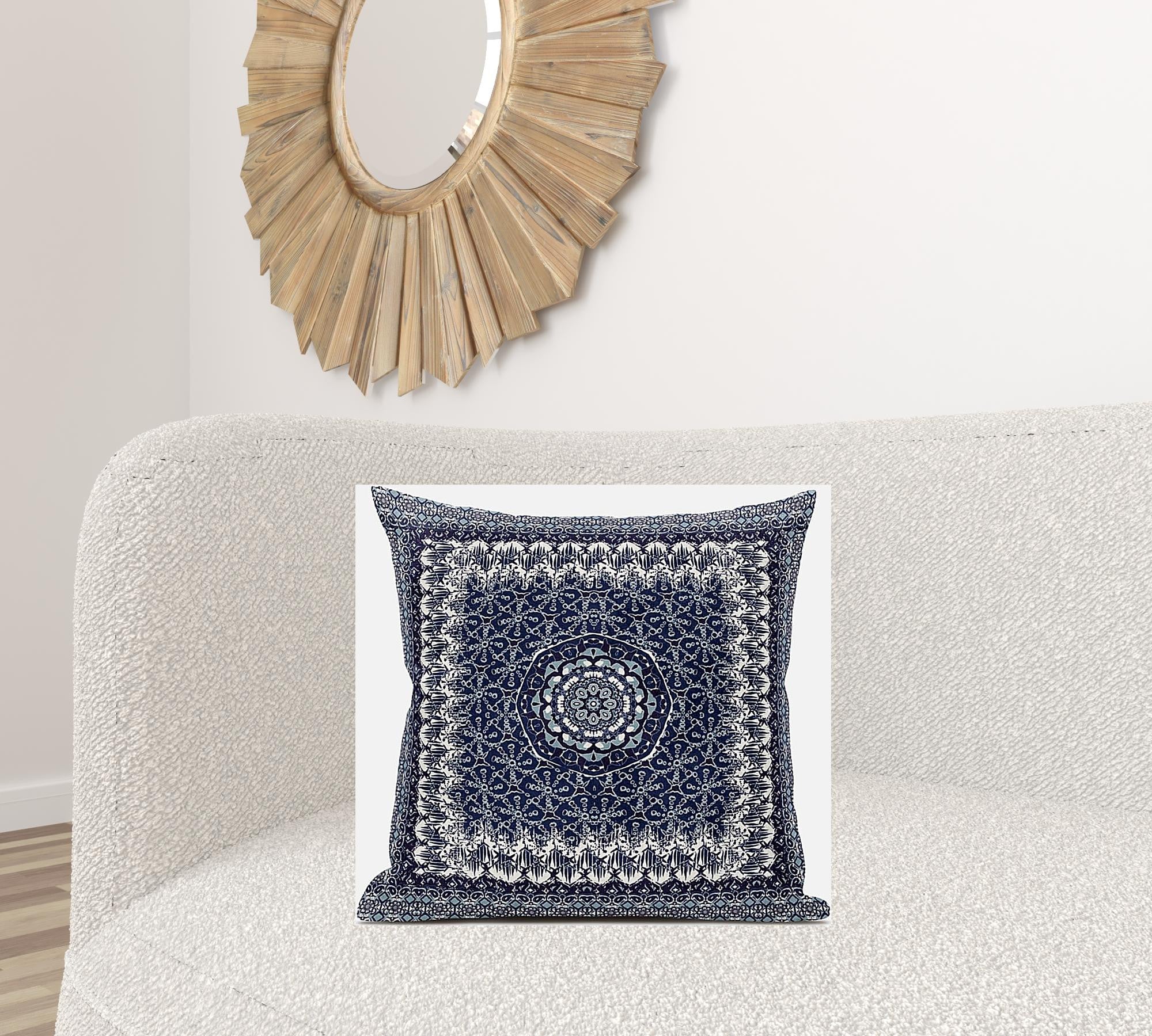 18” Indigo White Holy Floral Zippered Suede Throw Pillow