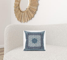 16” Blue White Holy Floral Zippered Suede Throw Pillow