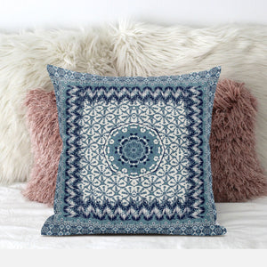 18” Blue White Holy Floral Zippered Suede Throw Pillow