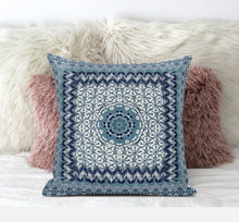 18” Blue White Holy Floral Zippered Suede Throw Pillow