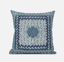 18” Blue White Holy Floral Zippered Suede Throw Pillow