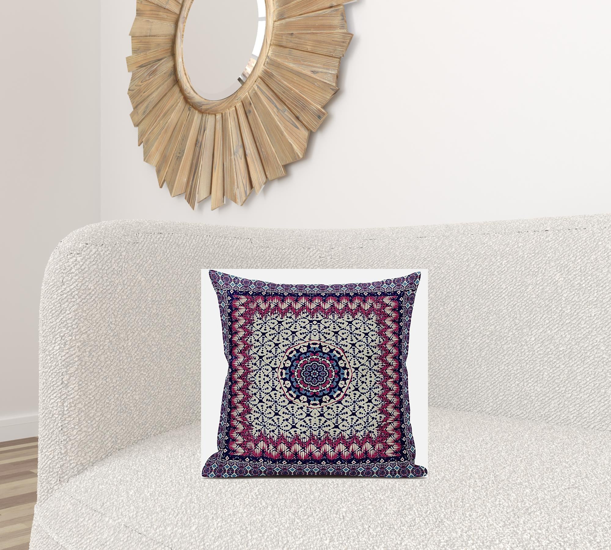 18” Magenta Indigo Holy Floral Zippered Suede Throw Pillow