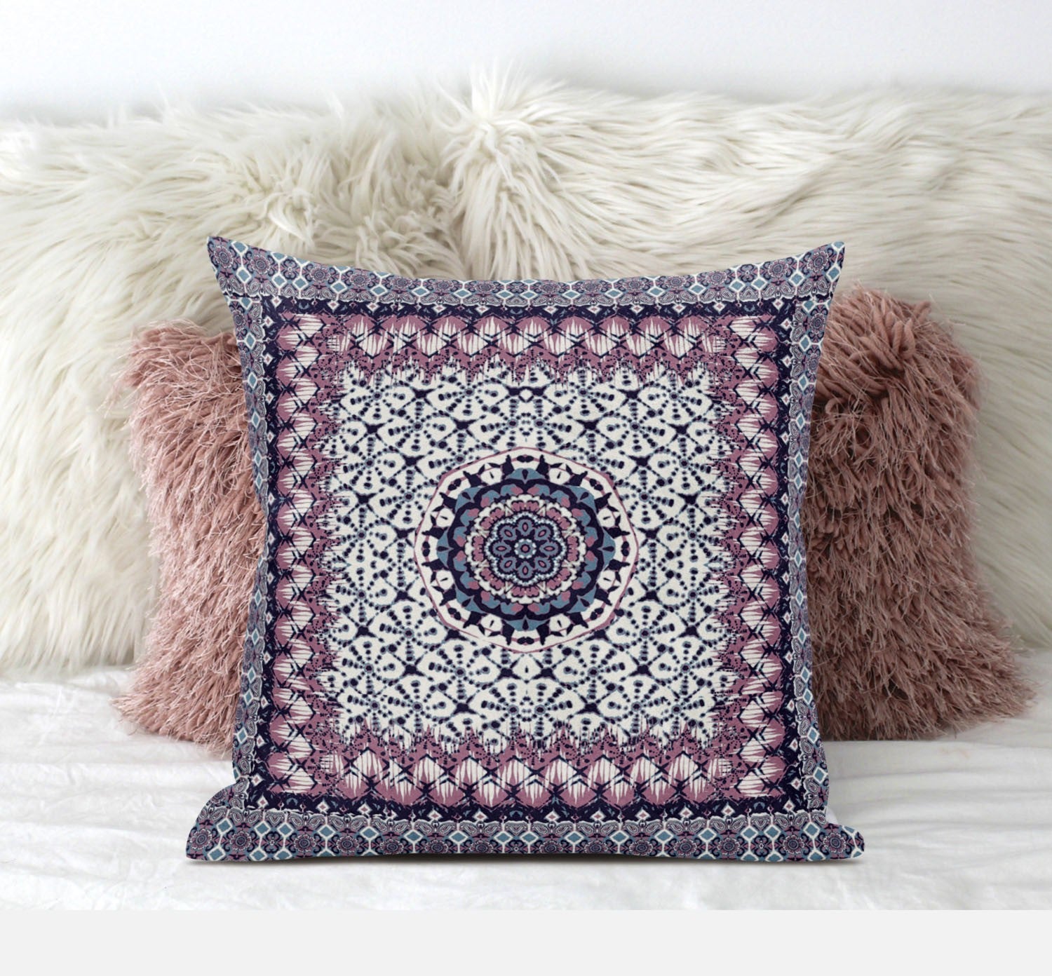 18” Pink Gray Holy Floral Zippered Suede Throw Pillow