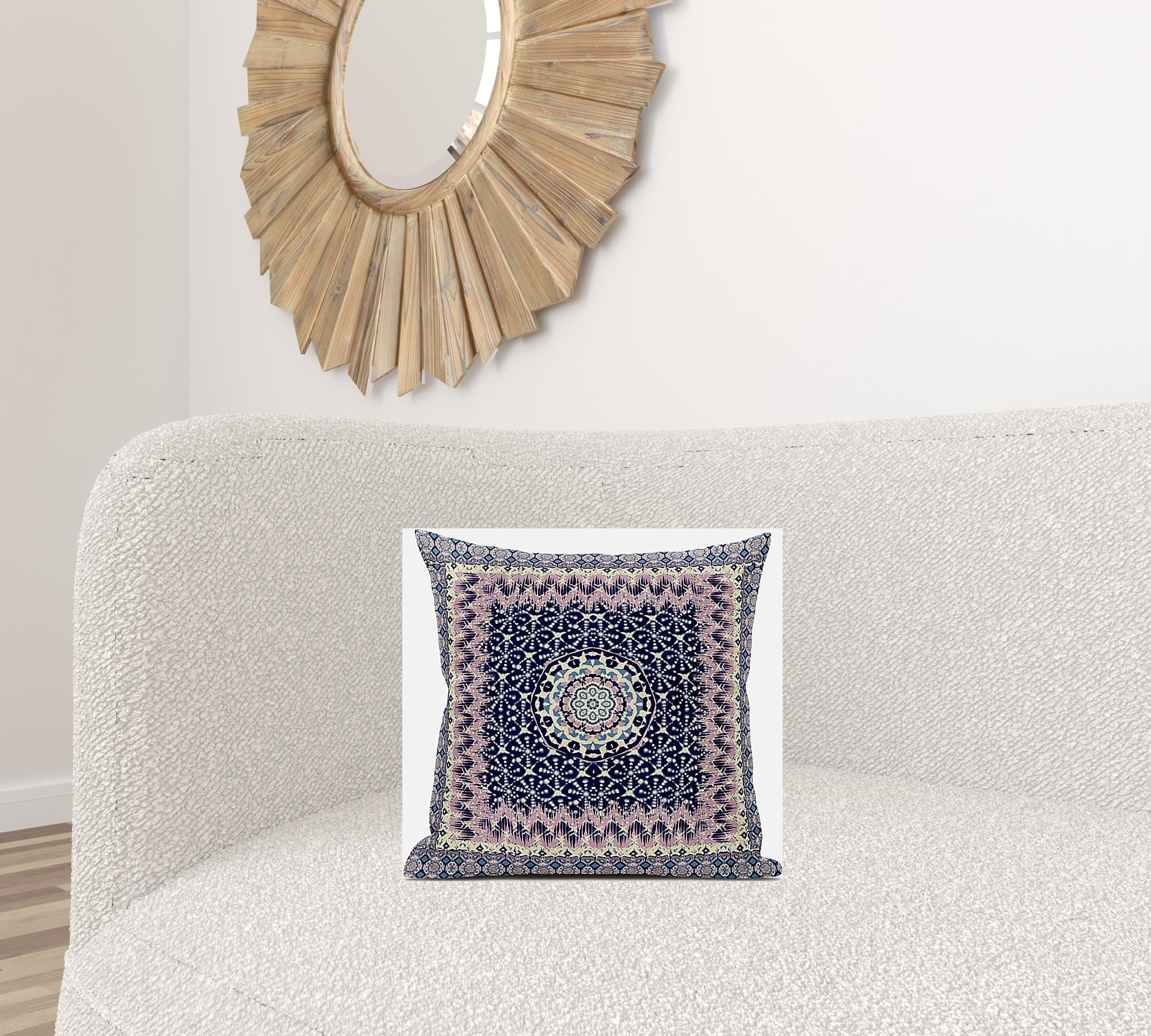 16” Pink Indigo Holy Floral Zippered Suede Throw Pillow
