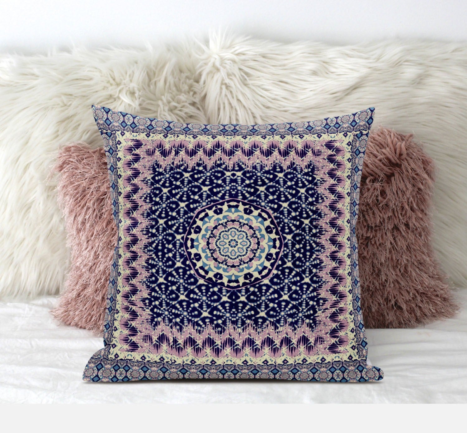 18” Pink Indigo Holy Floral Zippered Suede Throw Pillow