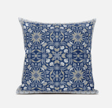 16” Blue Gray Paisley Zippered Suede Throw Pillow