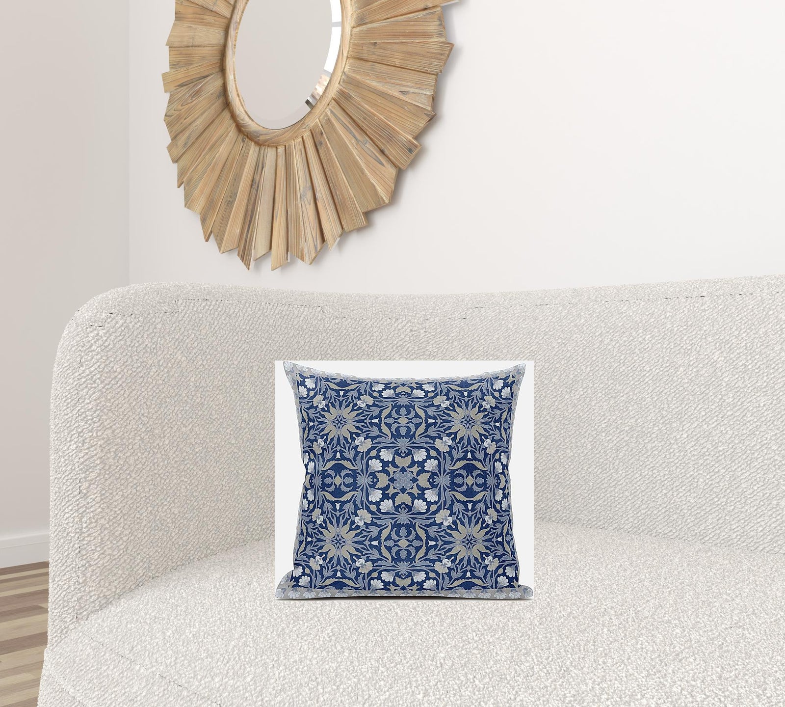 16” Blue Gray Paisley Zippered Suede Throw Pillow