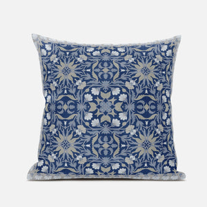 18” Blue Gray Paisley Zippered Suede Throw Pillow
