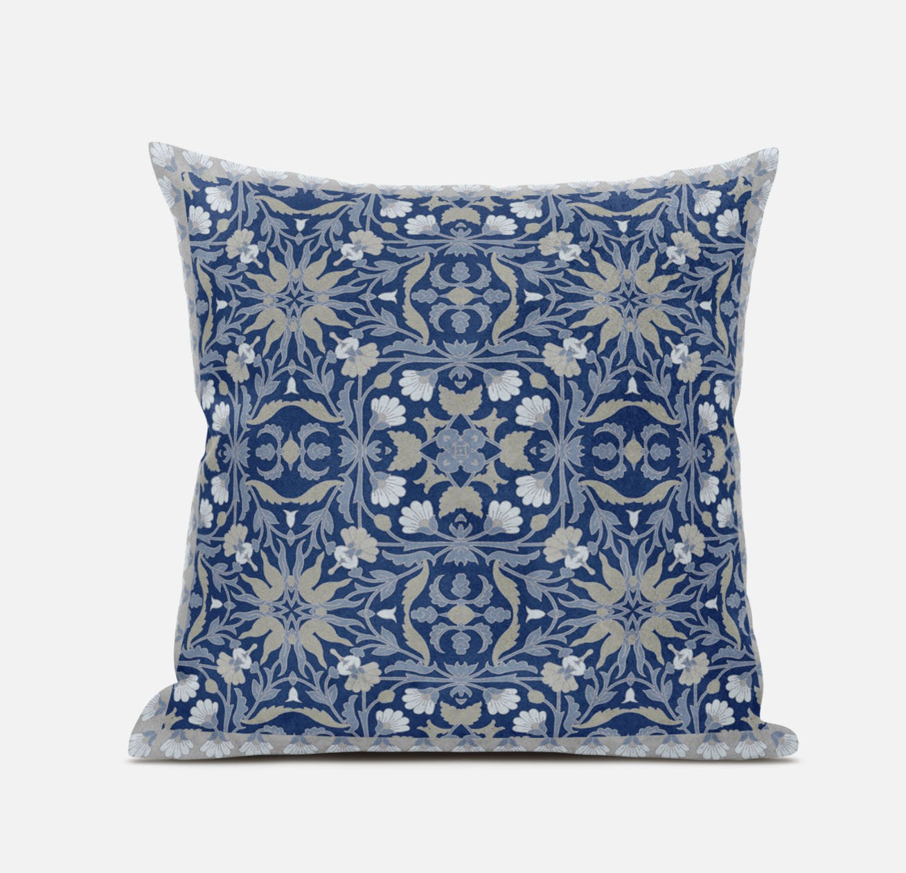18” Blue Gray Paisley Zippered Suede Throw Pillow
