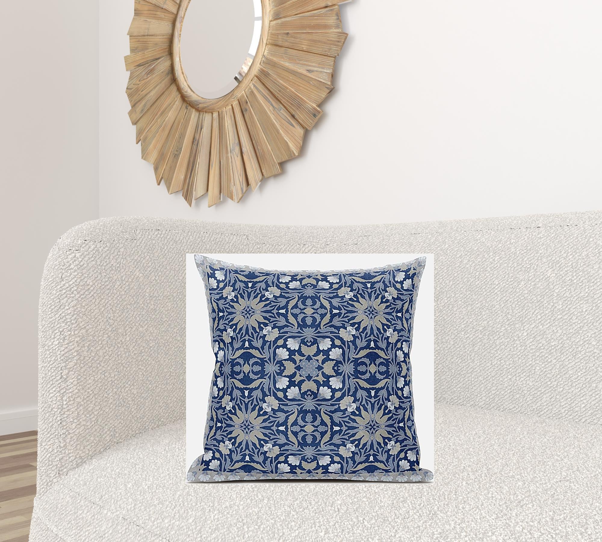 18” Blue Gray Paisley Zippered Suede Throw Pillow