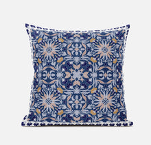 16” Blue Pink Paisley Zippered Suede Throw Pillow