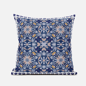 16” Blue Pink Paisley Zippered Suede Throw Pillow