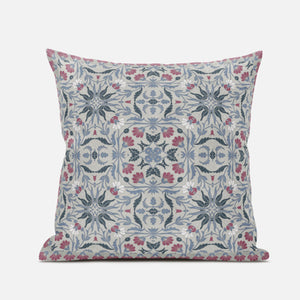 18” Pink Gray Paisley Zippered Suede Throw Pillow