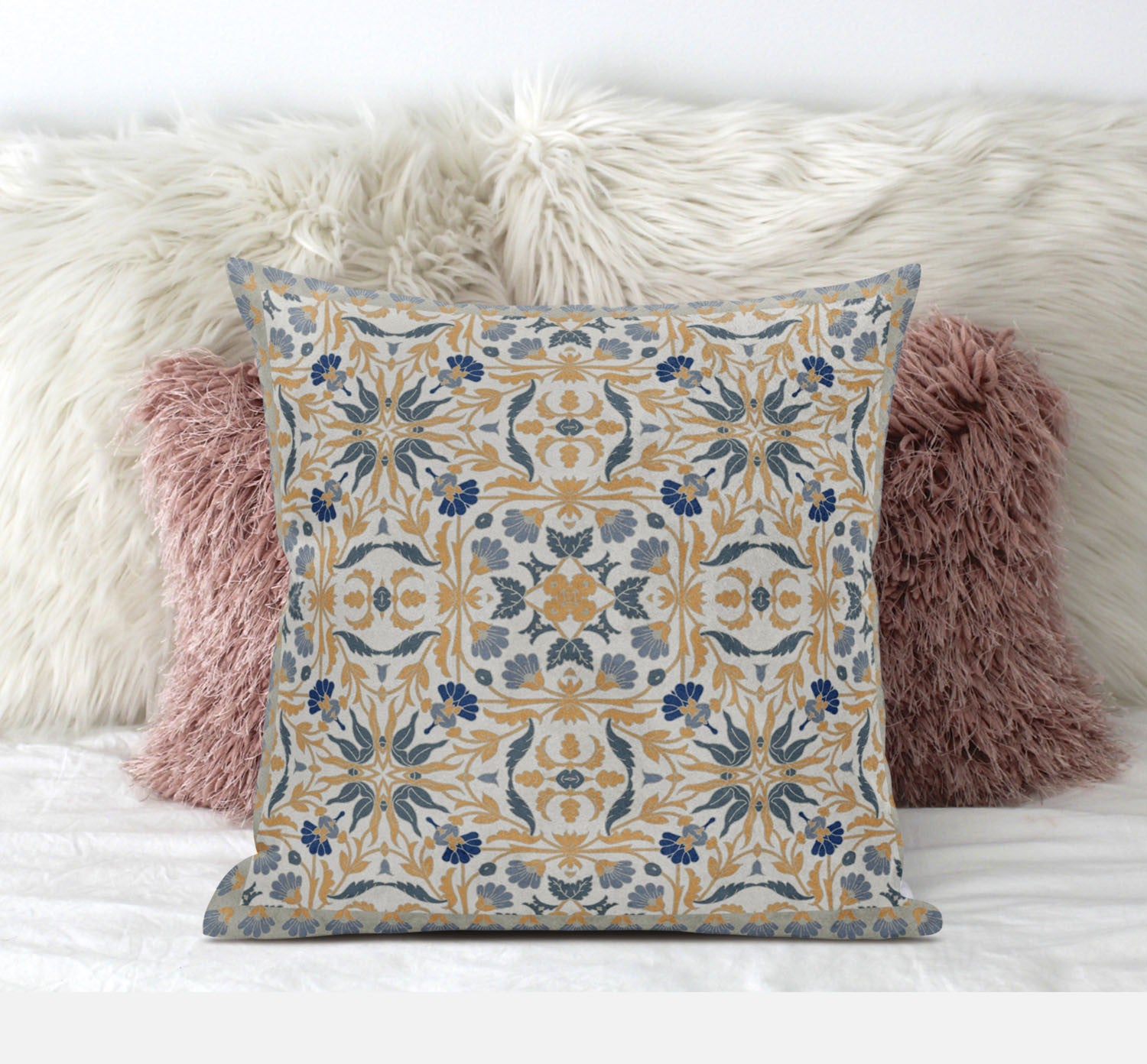 18” Gray Orange Paisley Zippered Suede Throw Pillow