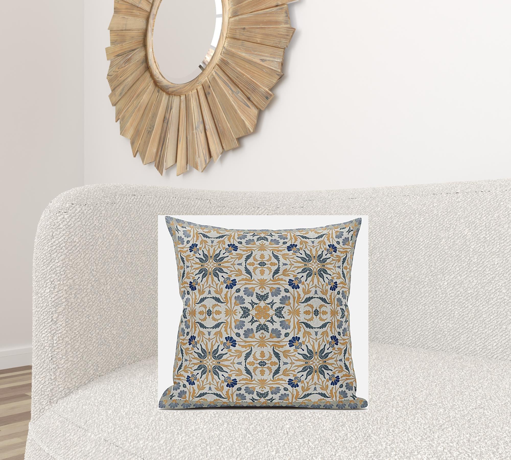 18” Gray Orange Paisley Zippered Suede Throw Pillow