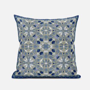 18” Gray Indigo Paisley Zippered Suede Throw Pillow