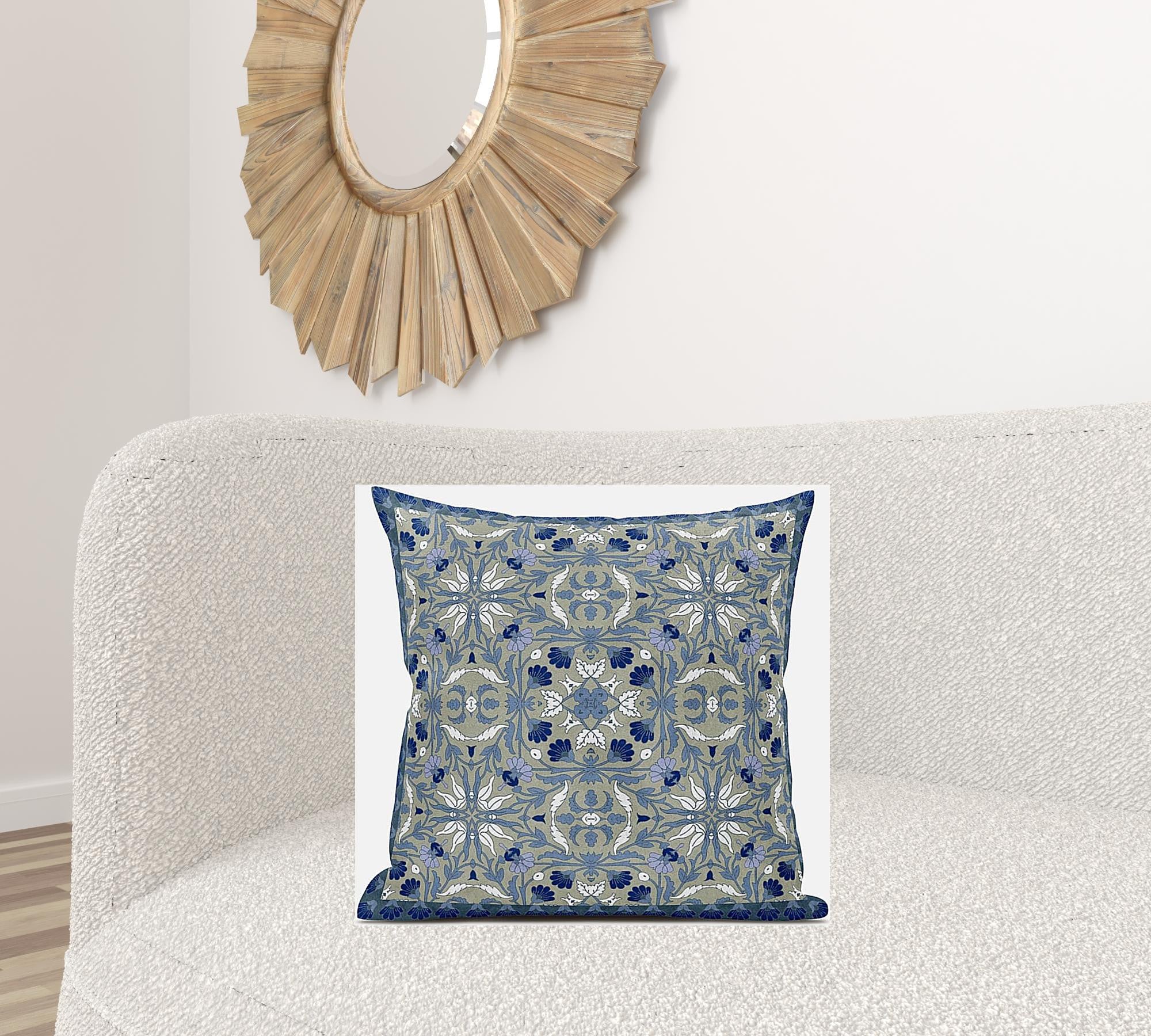 18” Gray Indigo Paisley Zippered Suede Throw Pillow