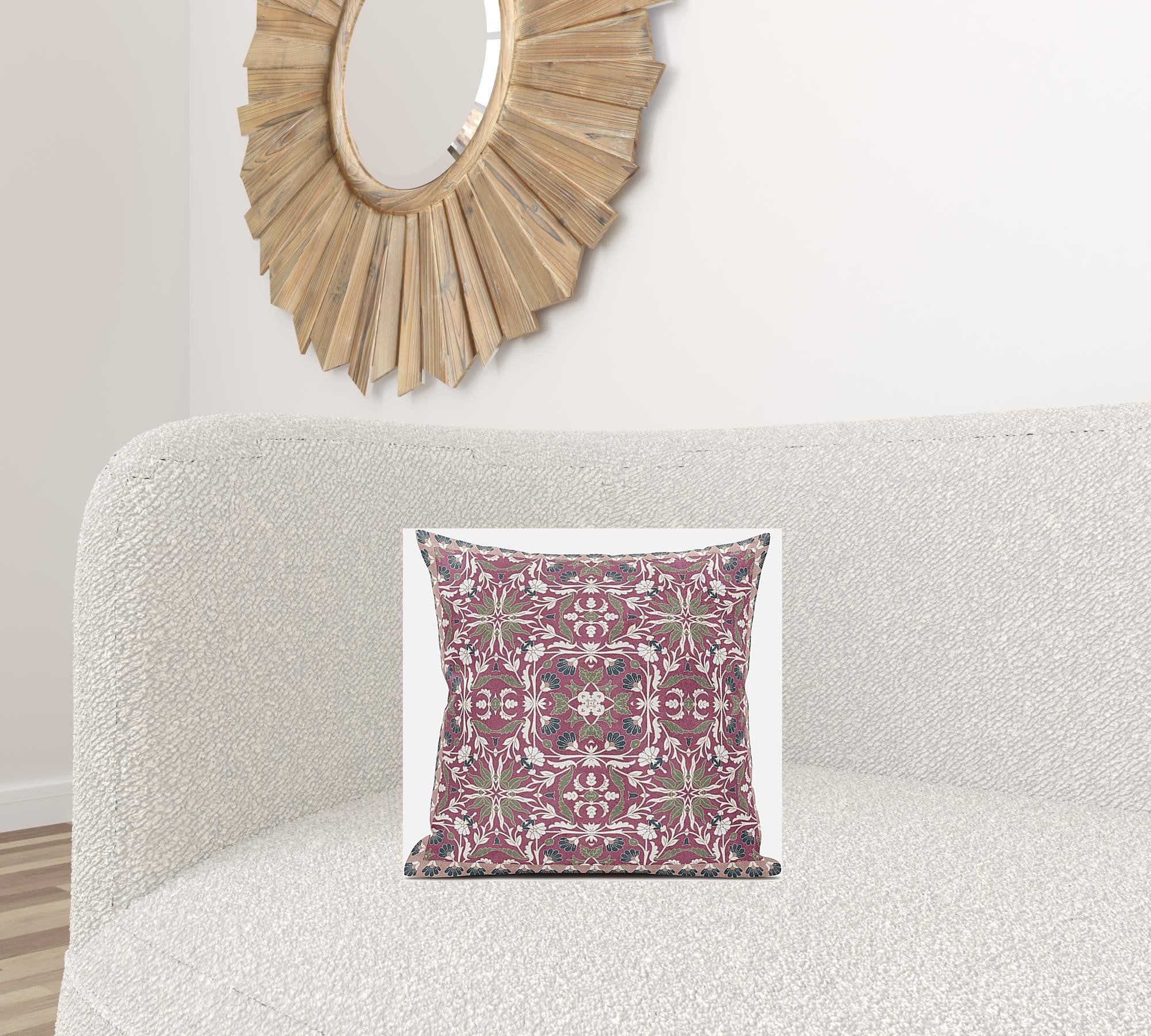16” Magenta White Paisley Zippered Suede Throw Pillow