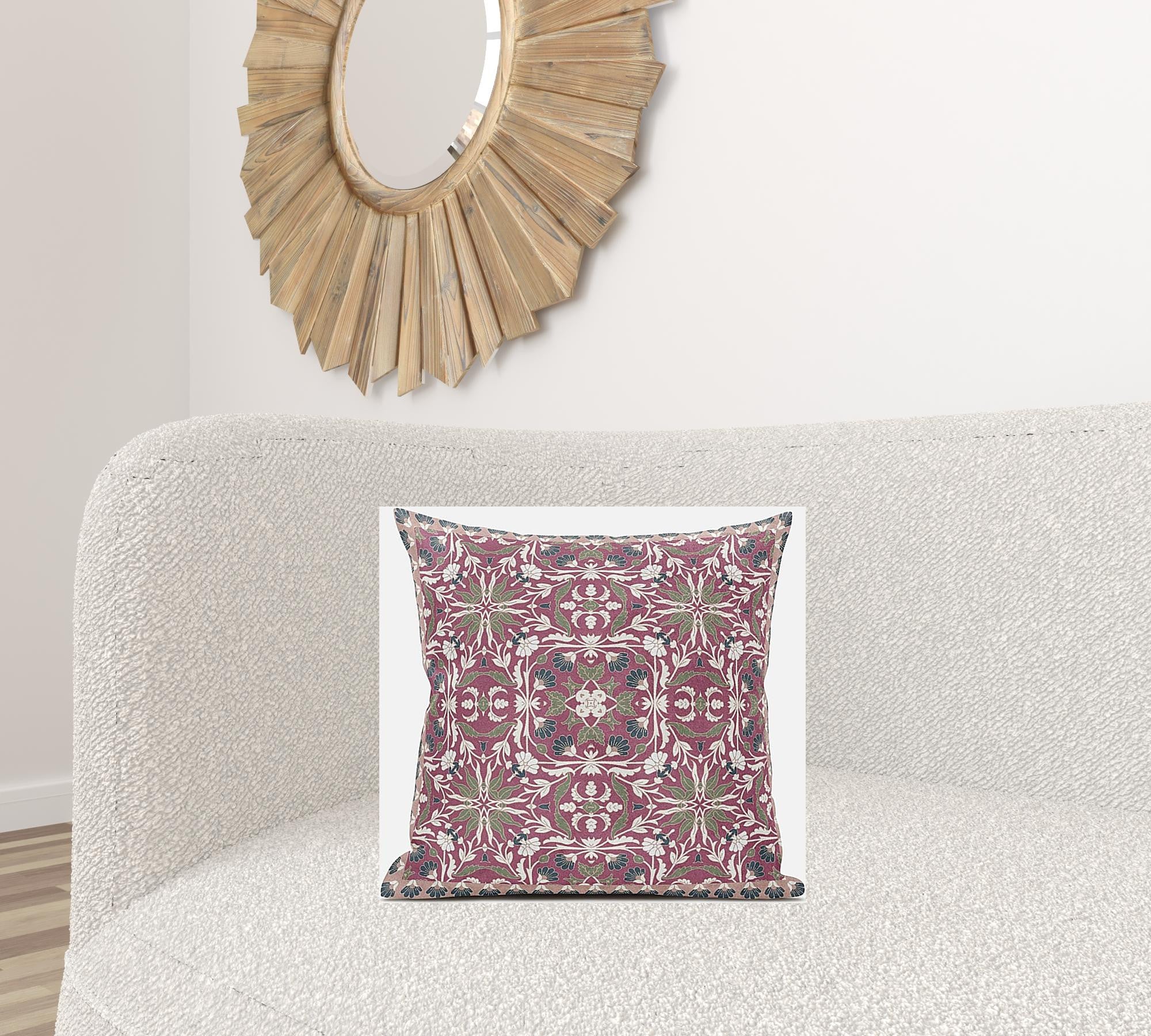 18” Magenta White Paisley Zippered Suede Throw Pillow