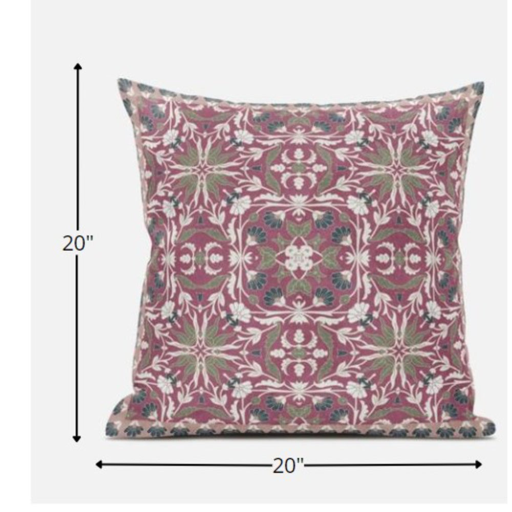 18” Magenta White Paisley Zippered Suede Throw Pillow