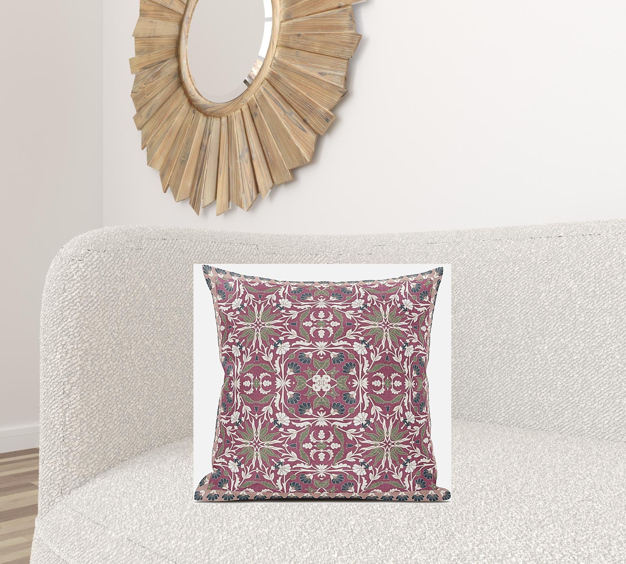 18” Magenta White Paisley Zippered Suede Throw Pillow