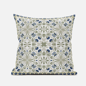 18” White Green Paisley Zippered Suede Throw Pillow