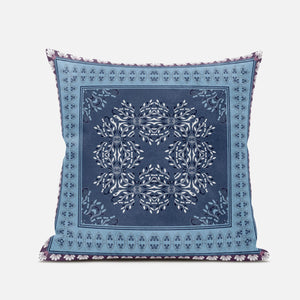 16" X 16" Magenta And Indigo Zippered Geometric Indoor Outdoor Throw Pillow