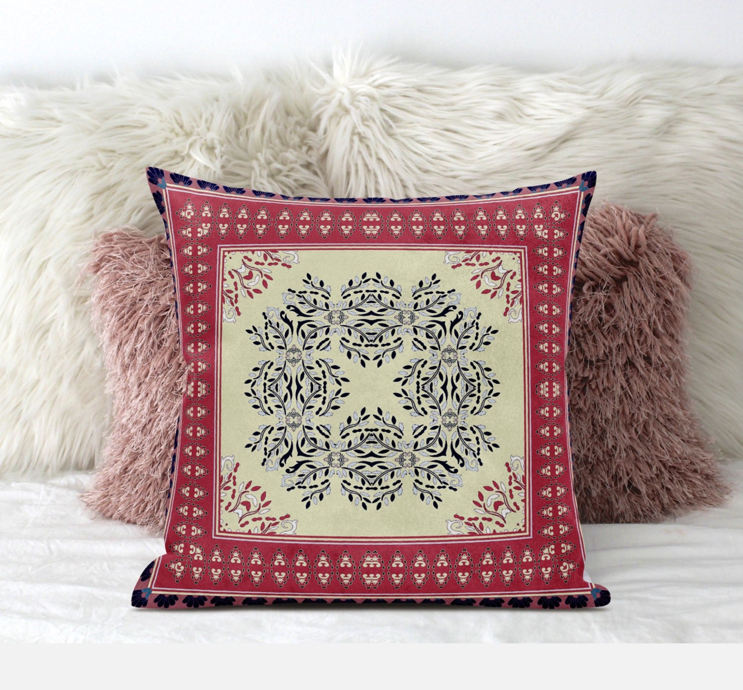 Cojín de gamuza con cremallera geométrico rosa gris apagado de 18 "X 18"