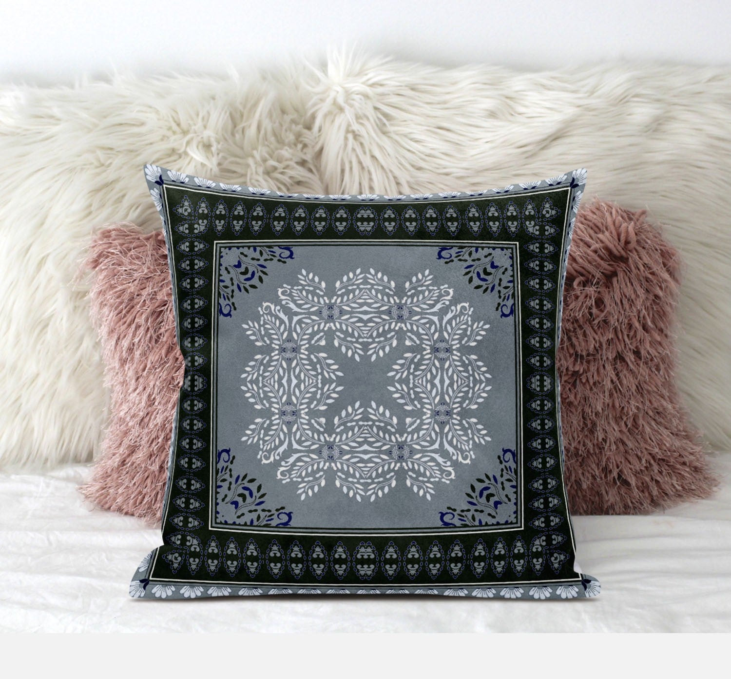 Cojín de gamuza con cremallera geométrica rosa verde gris de 20 "X 20"