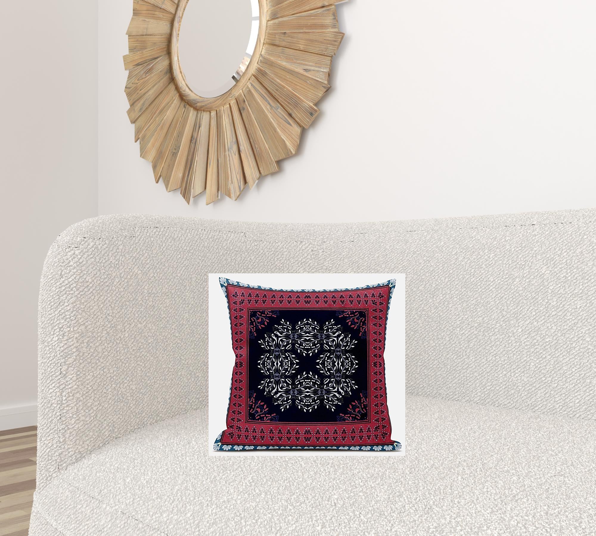 16" X 16" Light Blue White Geometric Zippered Suede Throw Pillow