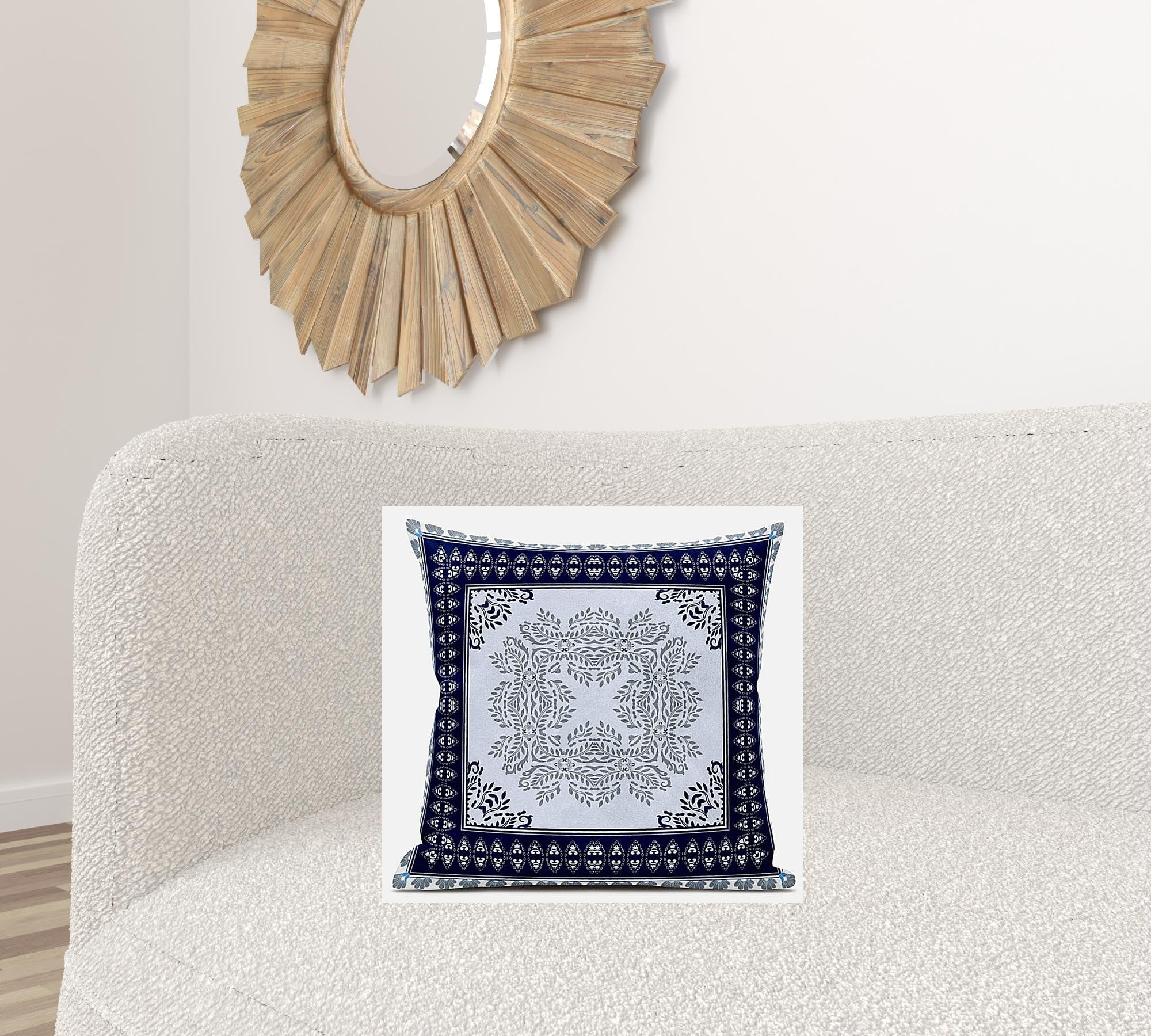 18" X 18" White Green Geometric Zippered Suede Throw Pillow