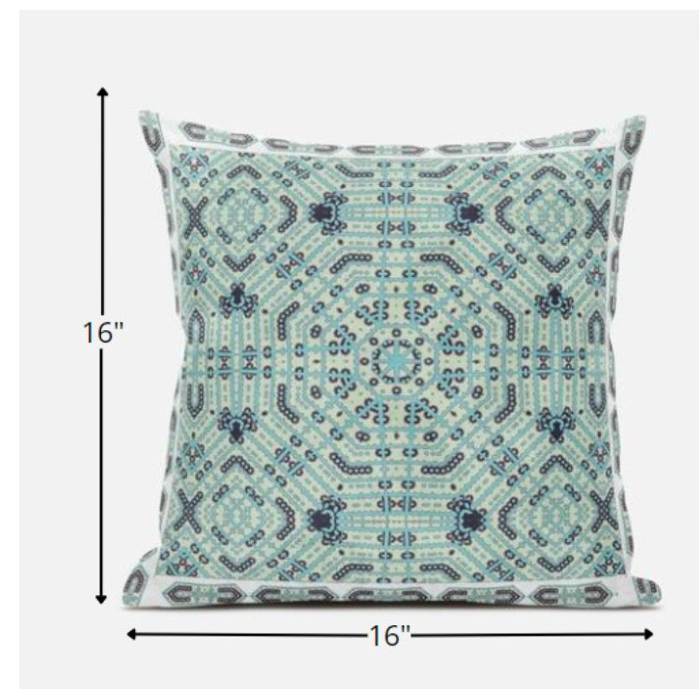 16” Aqua Geostar Zippered Suede Throw Pillow