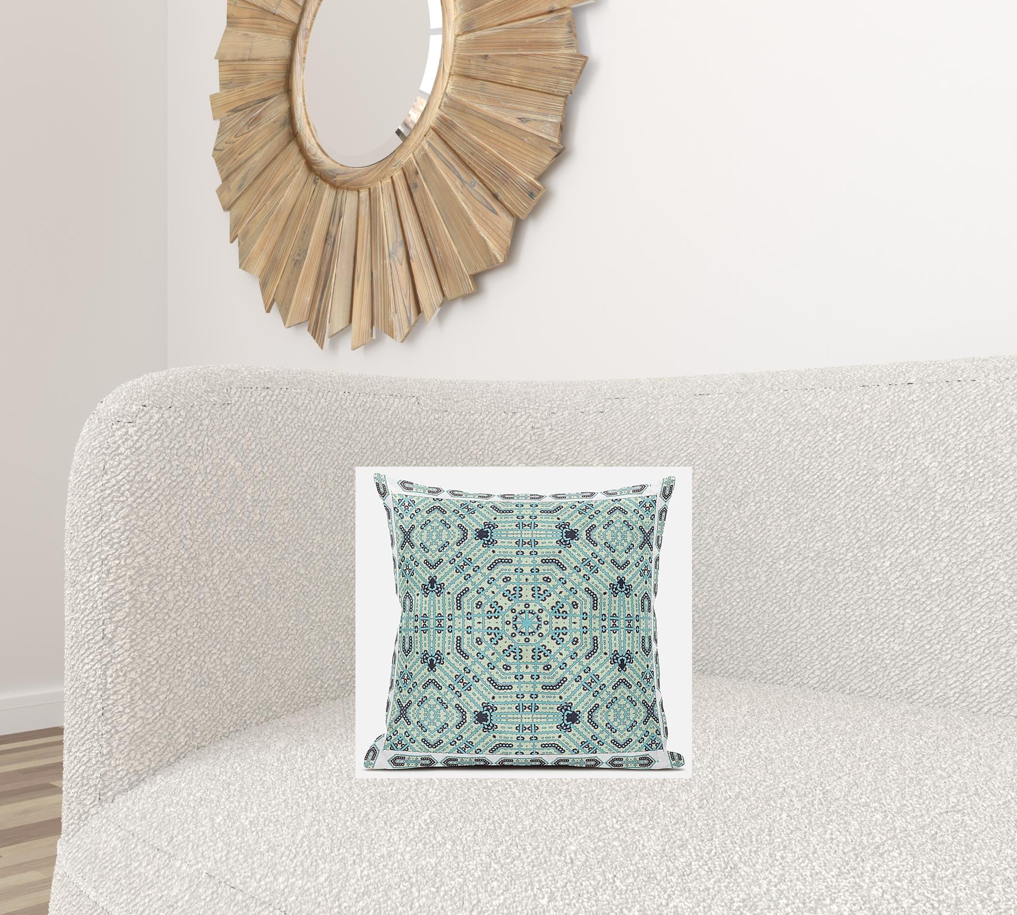 16” Aqua Geostar Zippered Suede Throw Pillow