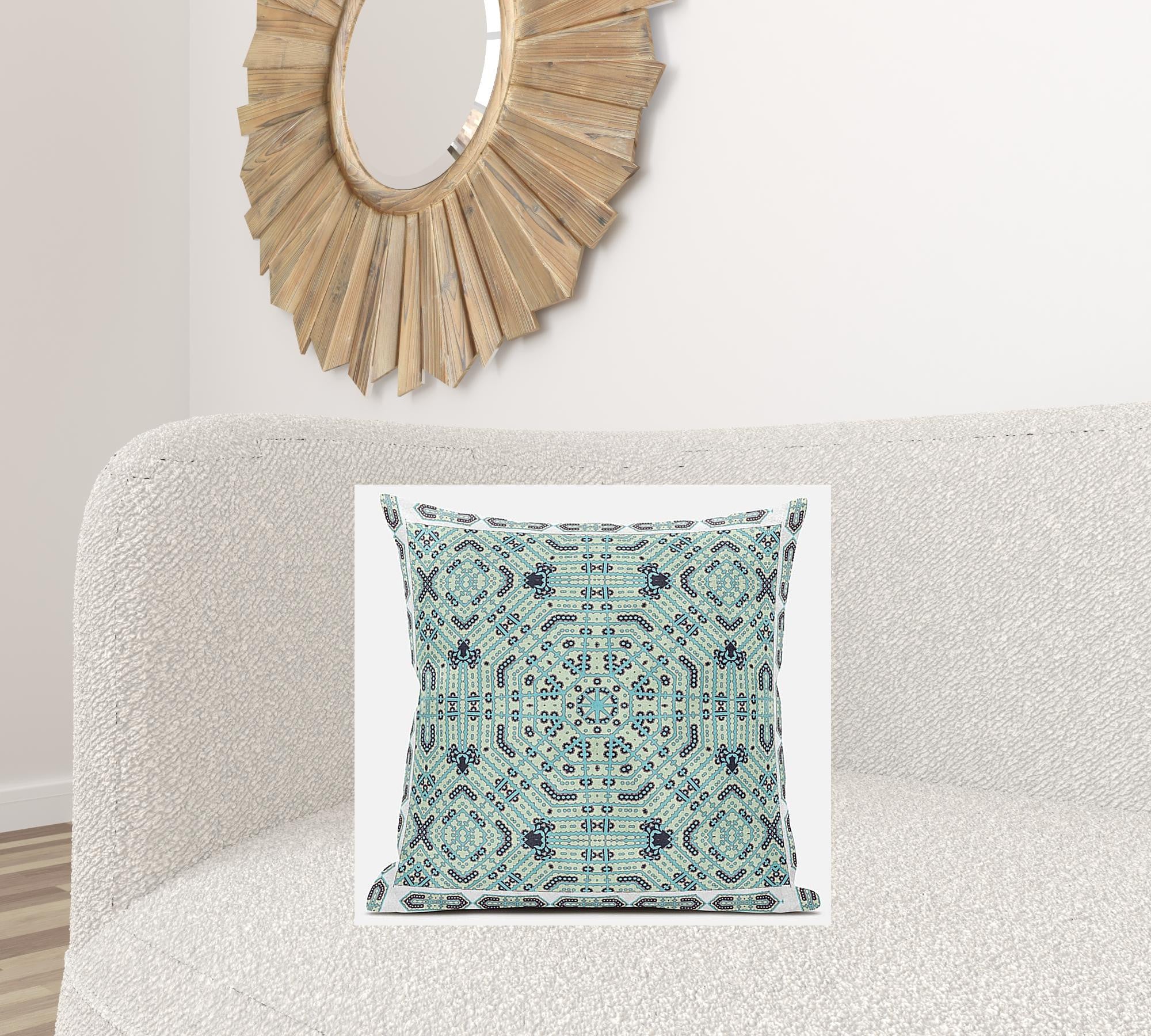 18” Aqua Geostar Zippered Suede Throw Pillow