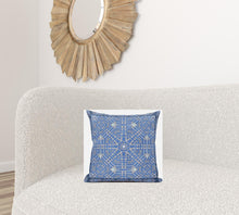 16” Blue White Geostar Zippered Suede Throw Pillow