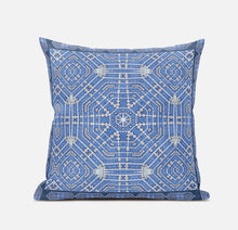 18” Blue White Geostar Zippered Suede Throw Pillow