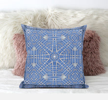 18” Blue White Geostar Zippered Suede Throw Pillow