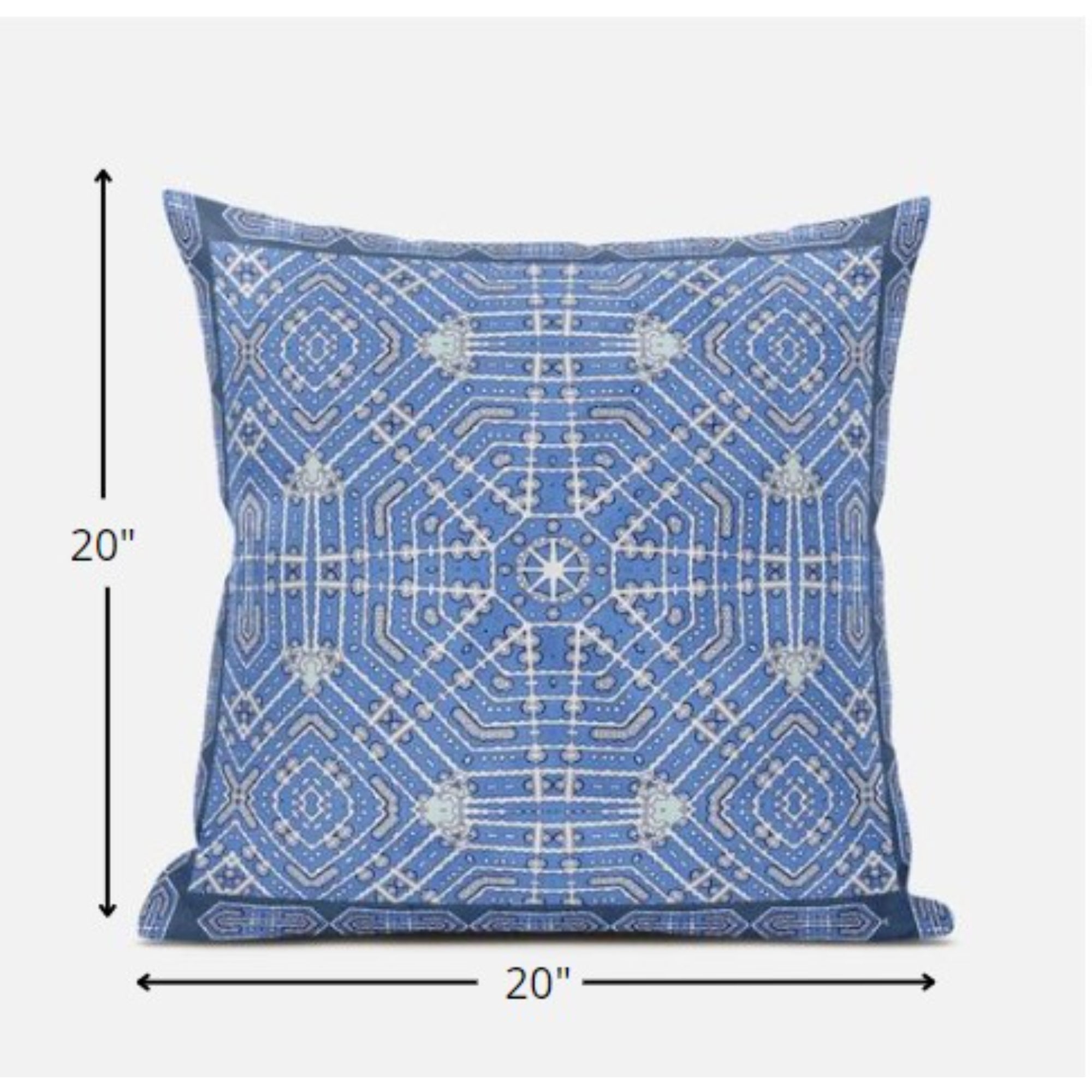 18” Blue White Geostar Zippered Suede Throw Pillow