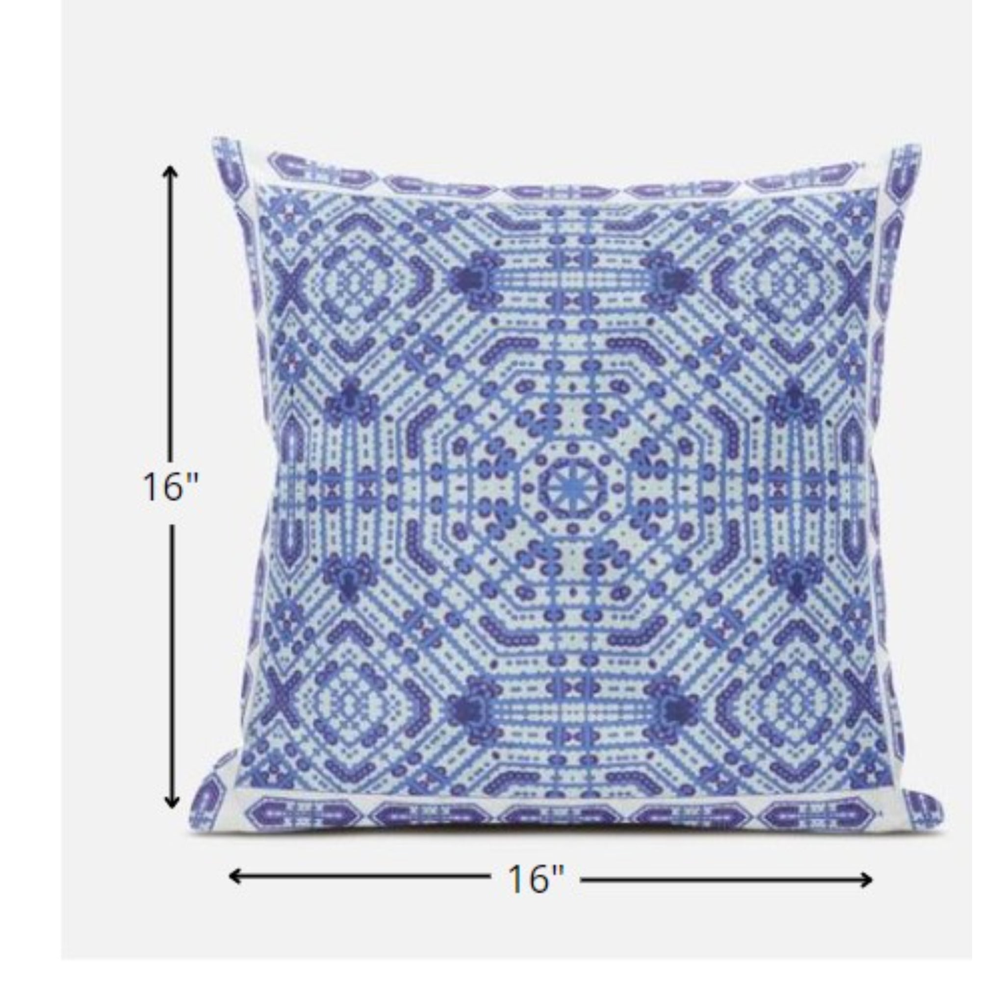 16” Cyan Blue Geostar Zippered Suede Throw Pillow