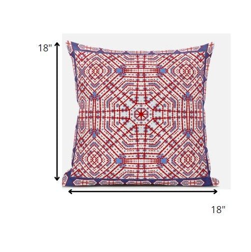 18” Red White Geostar Zippered Suede Throw Pillow