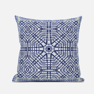 16” Navy White Geostar Zippered Suede Throw Pillow