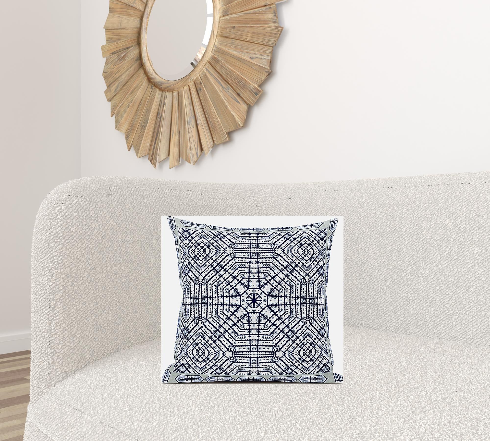 18” Navy White Geostar Zippered Suede Throw Pillow