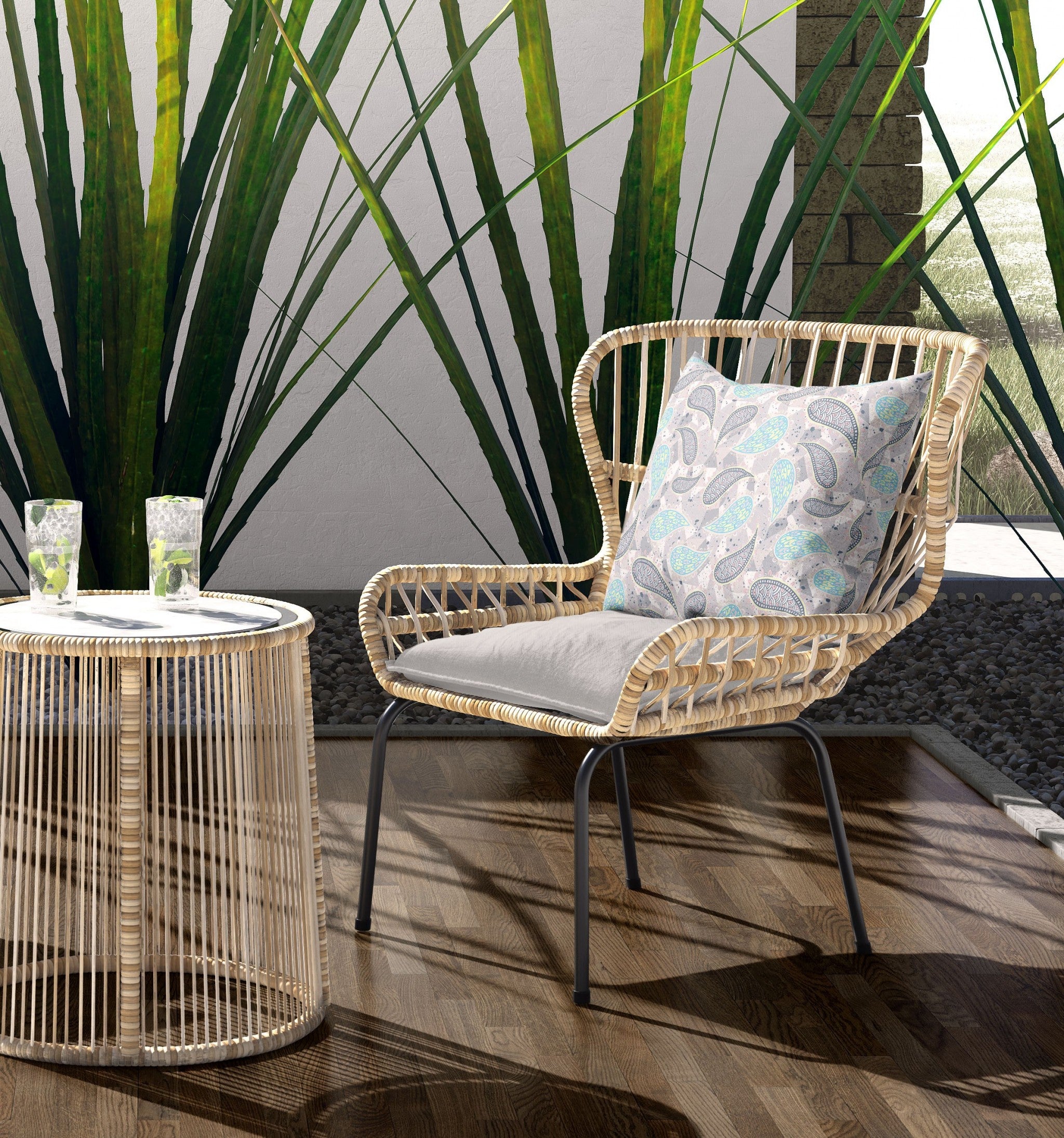 16” Gray Turquoise Boho Paisley Indoor Outdoor Throw Pillow