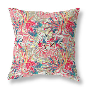 16” Red Gold Tropical Indoor Outdoor Throw Pillow