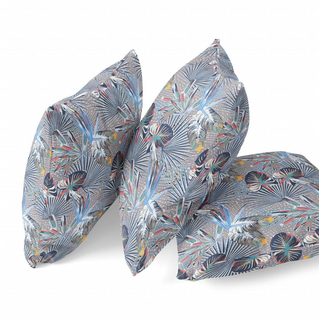 16” Indigo Gray Tropical Indoor Outdoor Throw Pillow