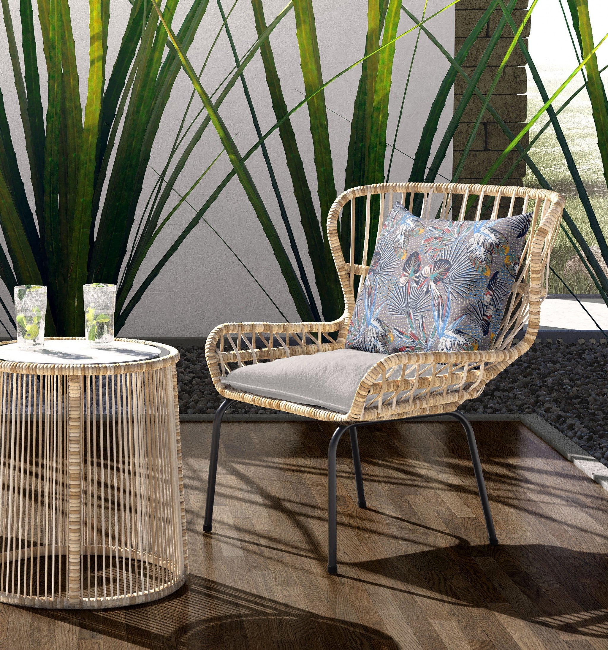 16” Indigo Gray Tropical Indoor Outdoor Throw Pillow