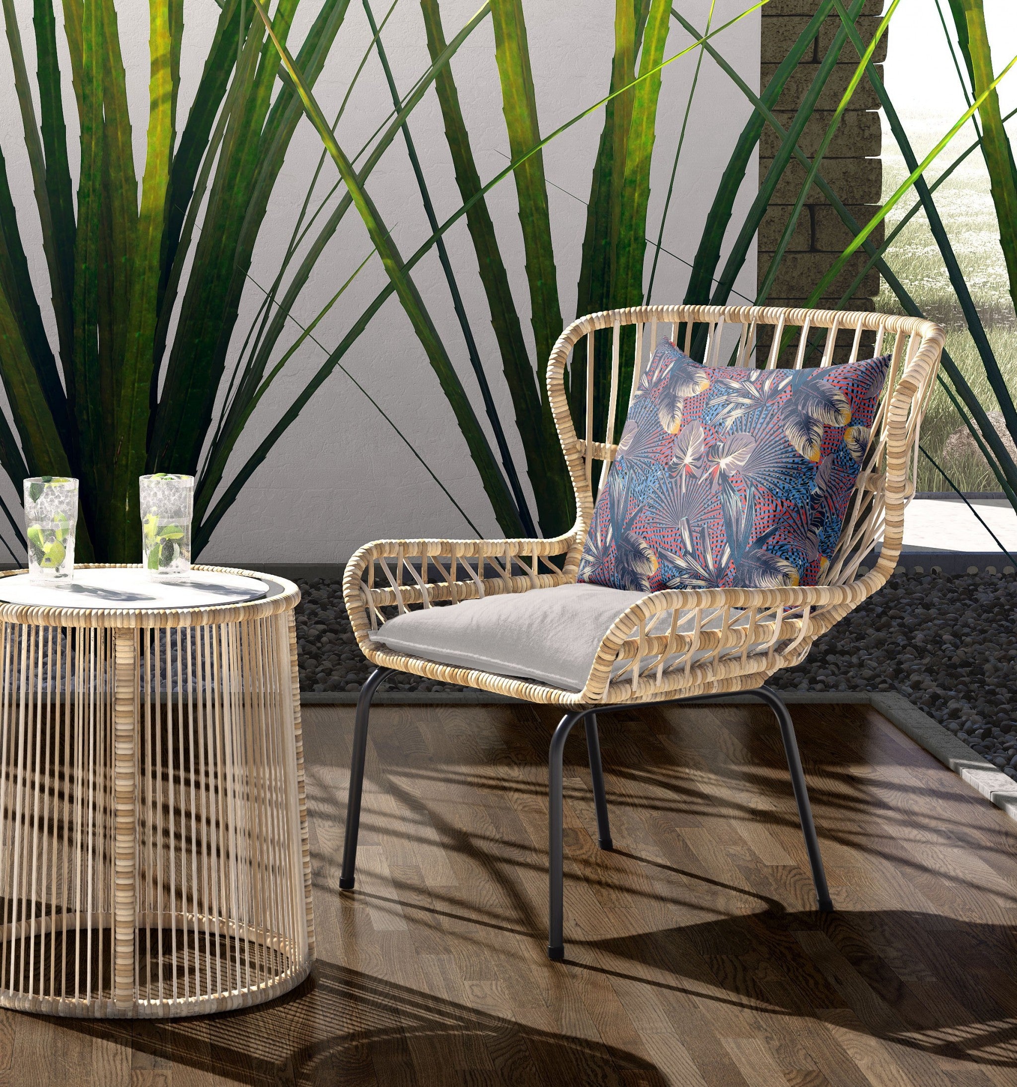 16” Indigo Red Tropical Indoor Outdoor Throw Pillow